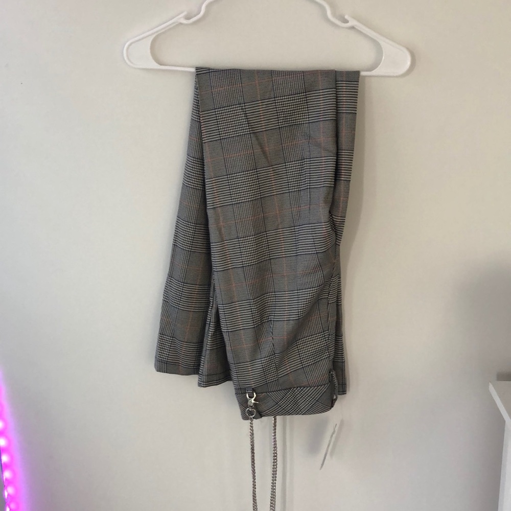 Plaid slacks w wallet chain